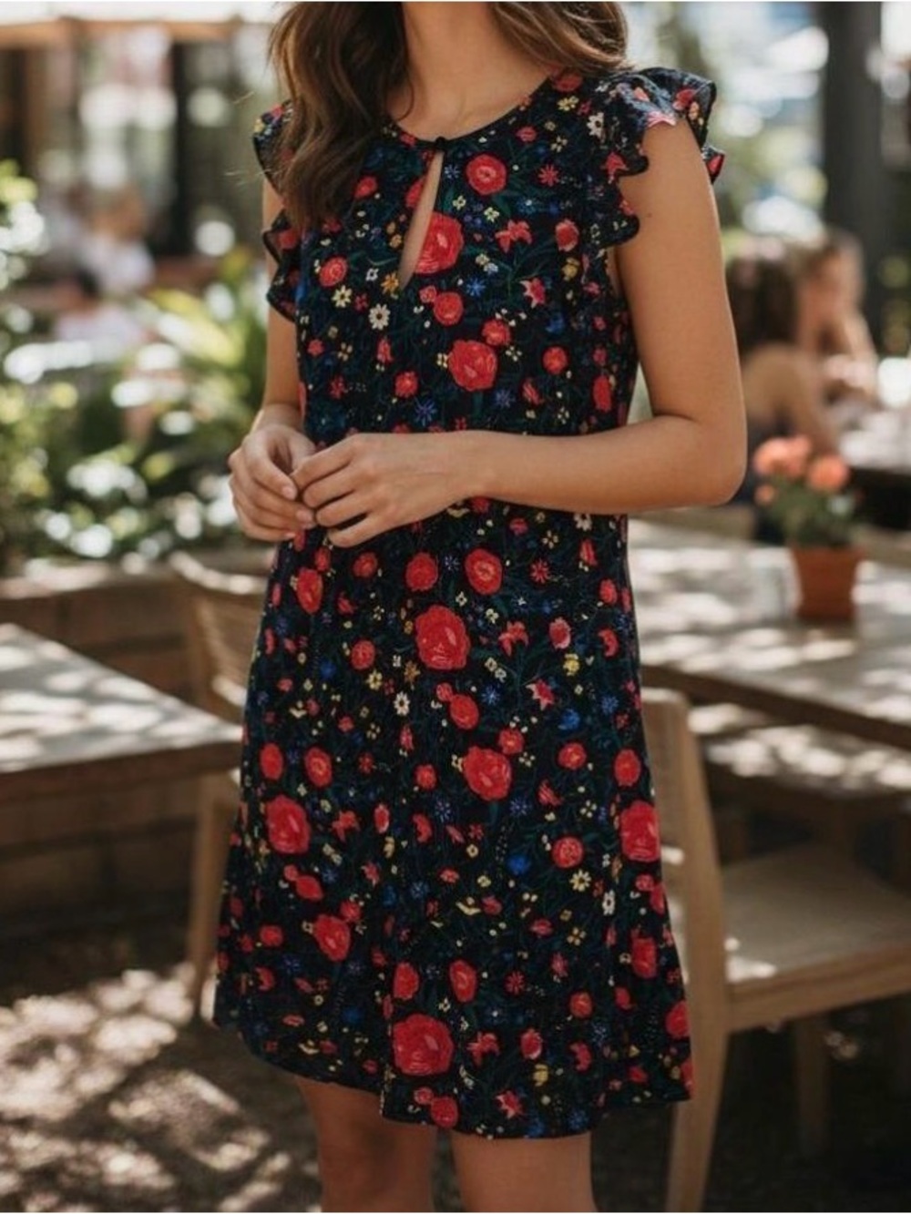J. Crew Factory Navy Floral Mini Dress with Red Roses